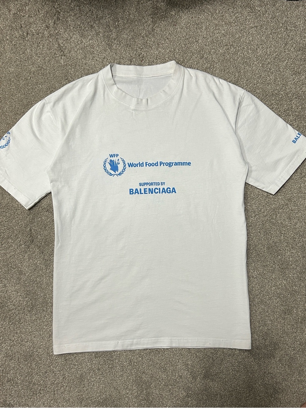 Balenciaga World Food Programme Distressed White Short Sleeve Shirt